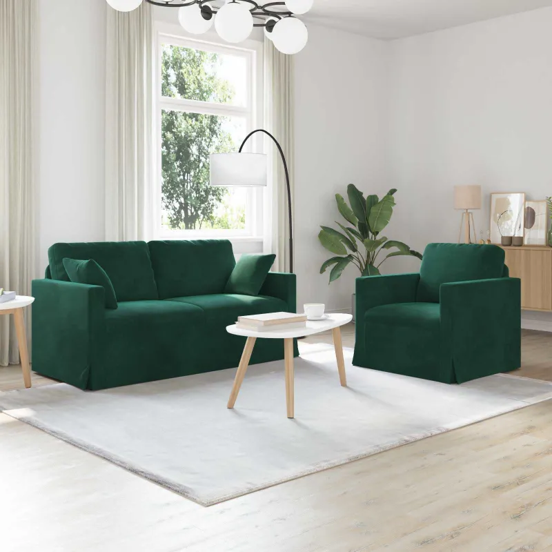 Sofos komplektas 2 pcs Tamsiai žalia 158 x 78 x 80 cm Aksomas