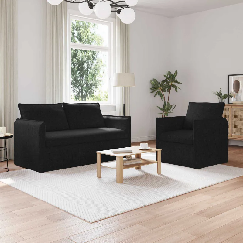 Sofos komplektas 2 pcs Juoda 156 x 82 x 85 cm Audinys