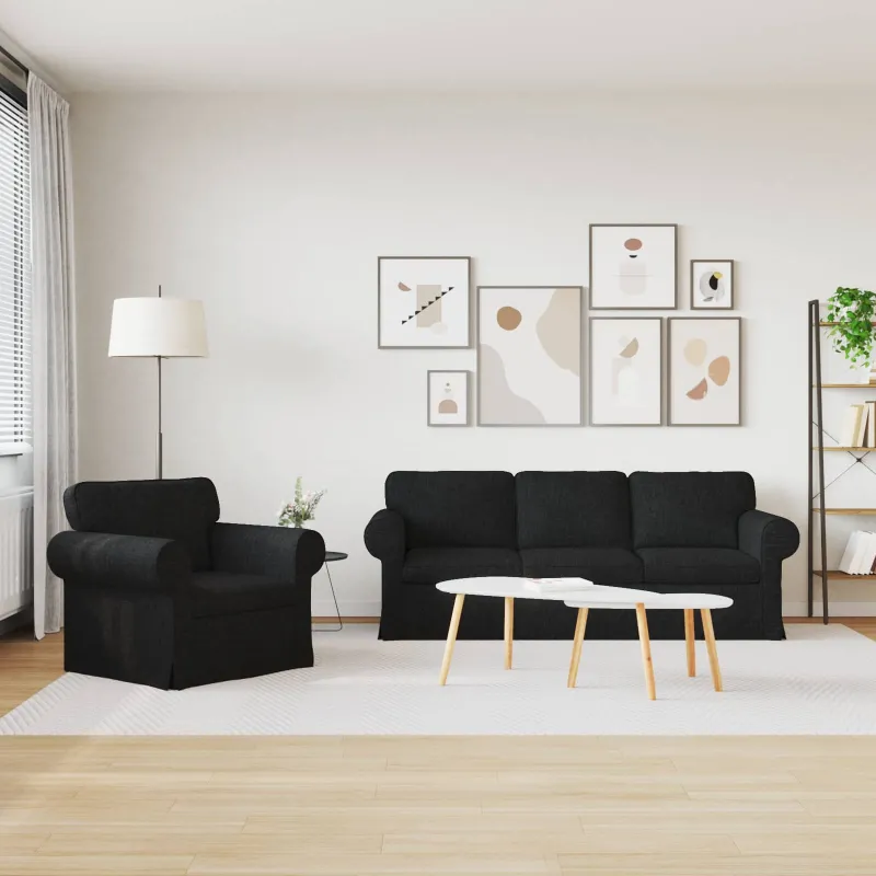 Sofos komplektas 2 pcs Juoda 215 x 82 x 80 cm audinys