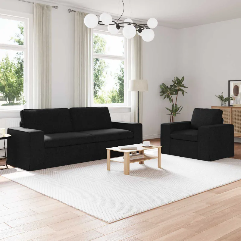 Sofos komplektas 2 pcs Juoda 222 x 80 x 82 cm audinys