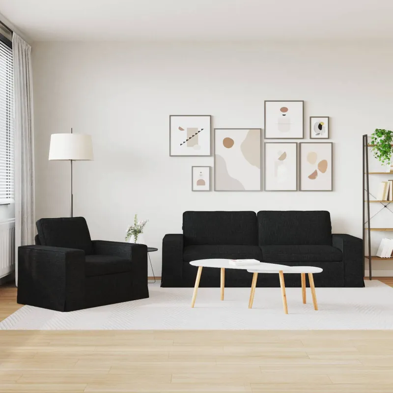 Sofos komplektas 2 pcs Juoda 222 x 80 x 82 cm audinys