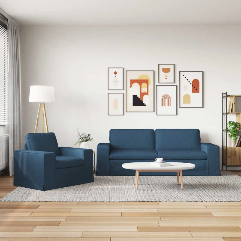 Sofos komplektas 2 pcs Mėlyna 222 x 80 x 82 cm audinys
