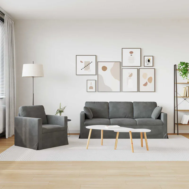 Sofos komplektas 2 pcs Tamsiai pilka 198 x 78 x 80 cm Aksomas