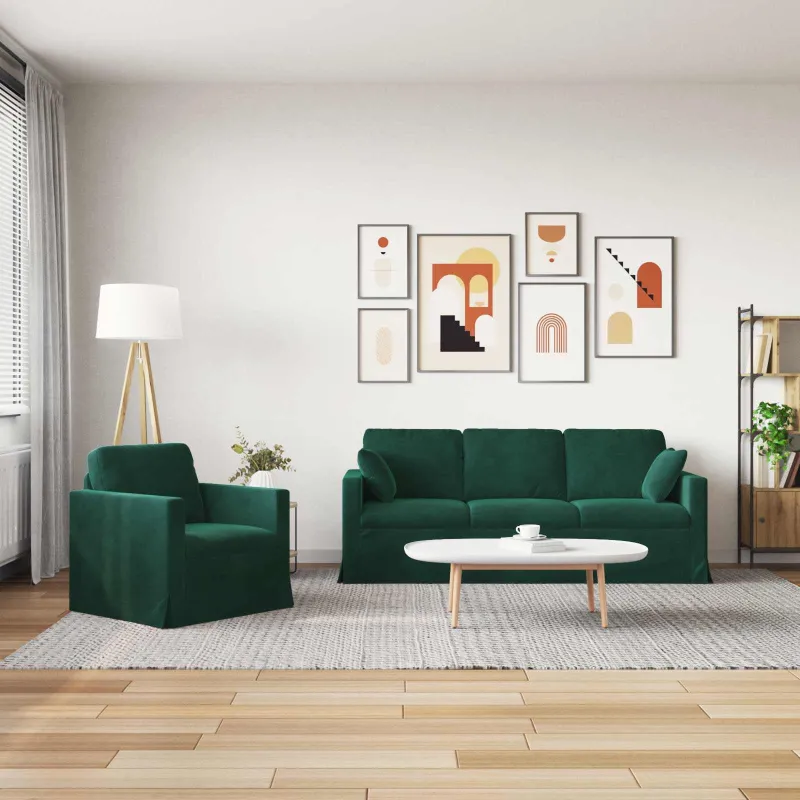 Sofos komplektas 2 pcs Tamsiai žalia 198 x 78 x 80 cm Aksomas