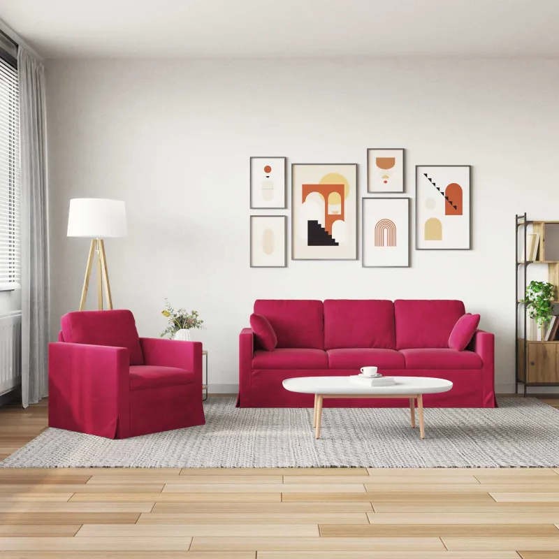 Sofos komplektas 2 pcs Vyno raudona 198 x 78 x 80 cm Aksomas