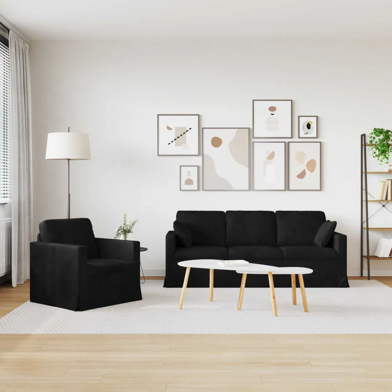 Sofos komplektas 2 pcs Juoda 198 x 78 x 80 cm Aksomas