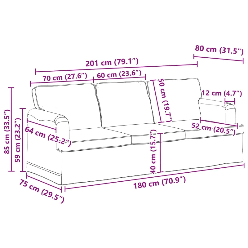 Sofos komplektas 2 pcs Tortora 201 x 80 x 85 cm audinys