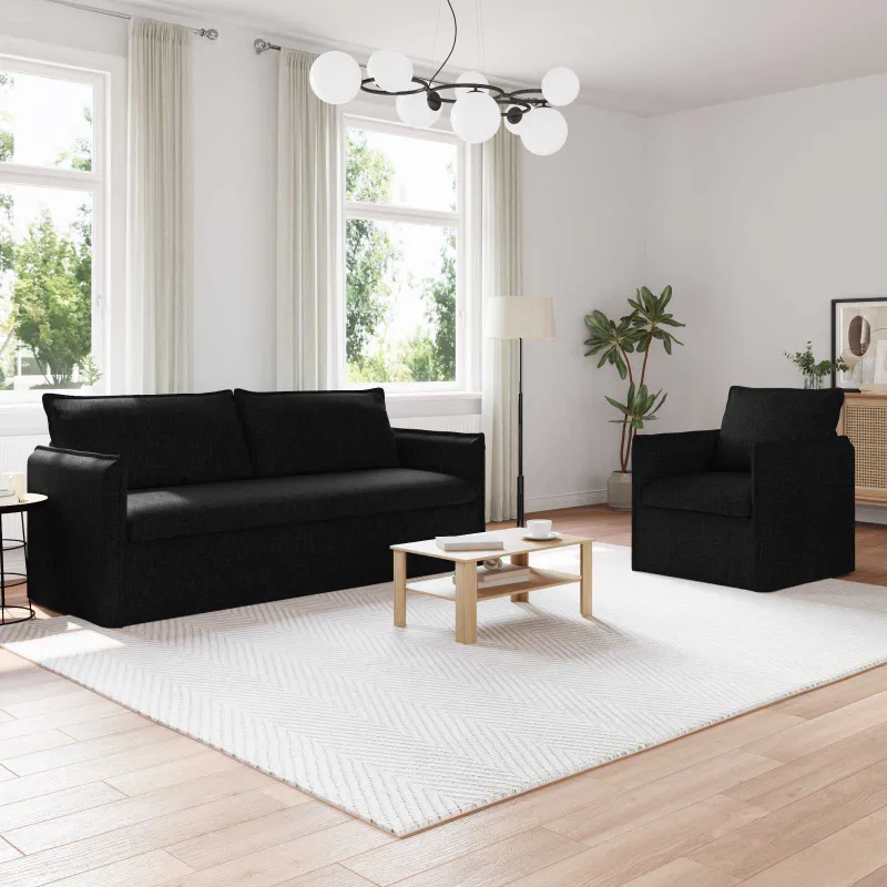 Sofos komplektas 2 pcs Juoda 196 x 82 x 85 cm Audinys