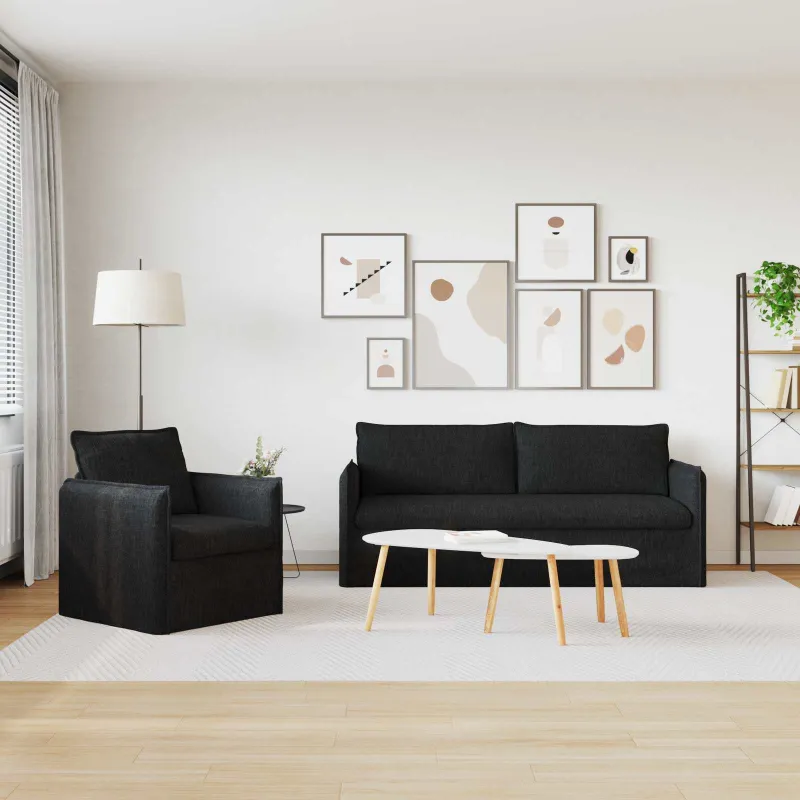 Sofos komplektas 2 pcs Juoda 196 x 82 x 85 cm Audinys