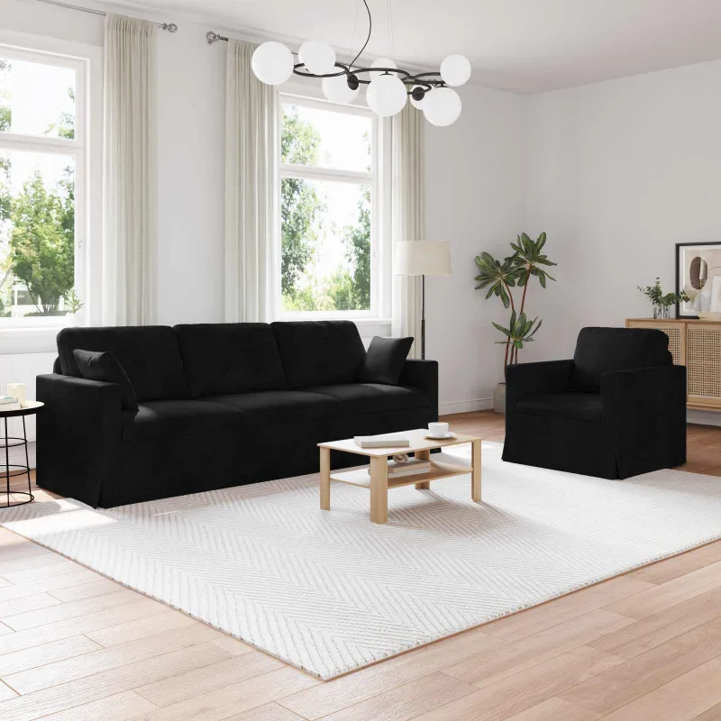 Sofos komplektas 2 pcs Juoda Aksomas