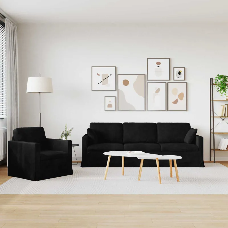 Sofos komplektas 2 pcs Juoda Aksomas