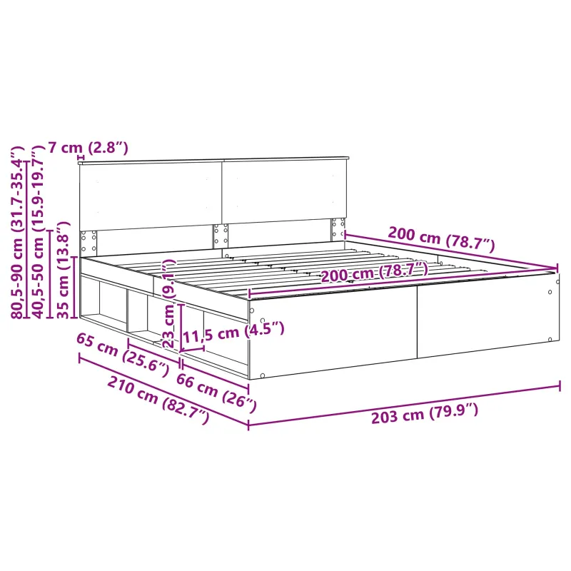 Lovos rėmas su galvūgalio Juoda 200 x 200 cm Apdirbta mediena