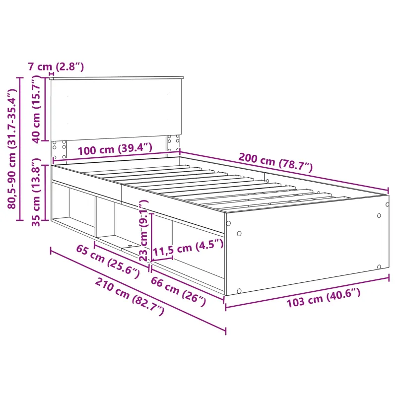 Lovos rėmas Betono pilka 100 x 200 cm Apdirbta mediena