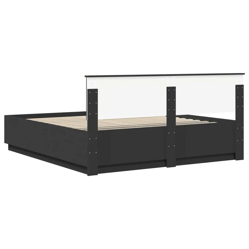 Lovos rėmas su galvūgalio Juoda 200 x 200 cm Apdirbta mediena