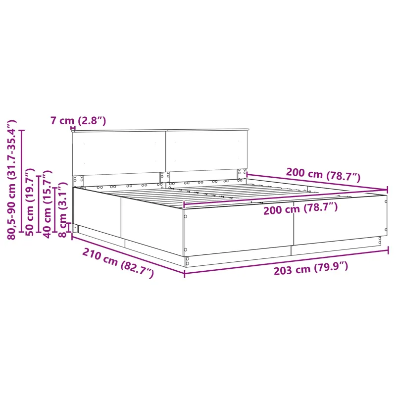 Lovos rėmas Pilka sonoma ąžuolo 200 x 200 cm Apdirbta mediena
