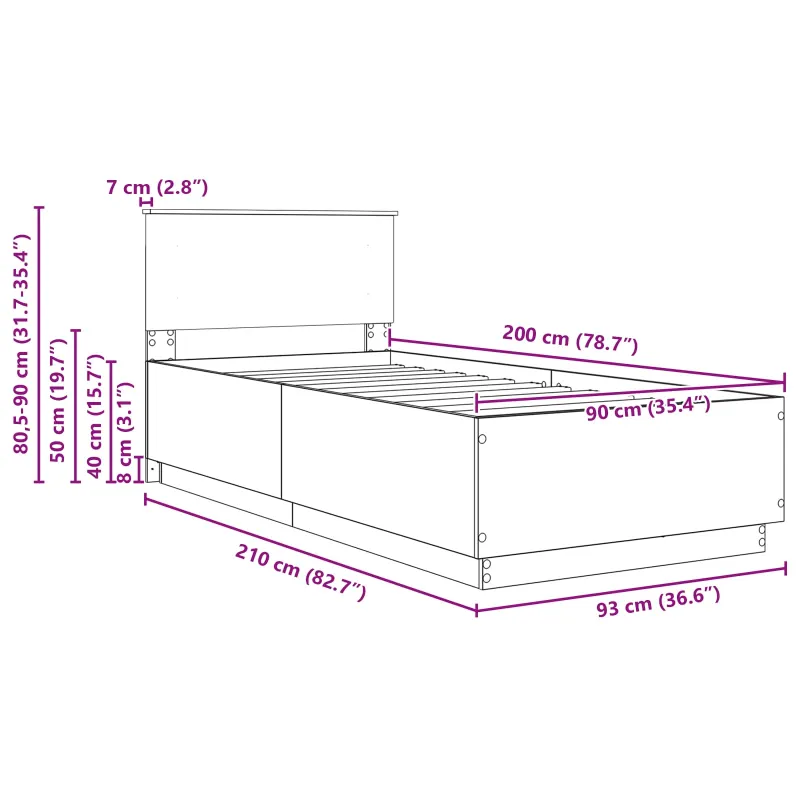 Lovos rėmas Dūminio ąžuolo 90 x 200 cm Apdirbta mediena
