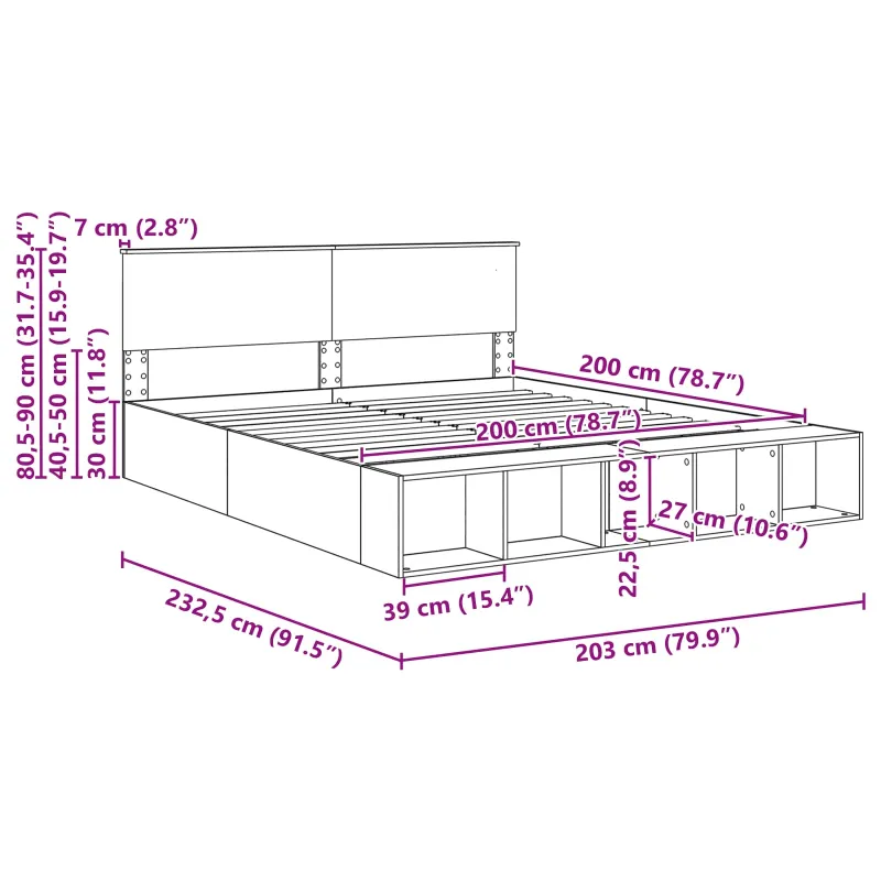 Lovos rėmas Pilkas Sonoma 200 x 200 cm Apdirbta mediena