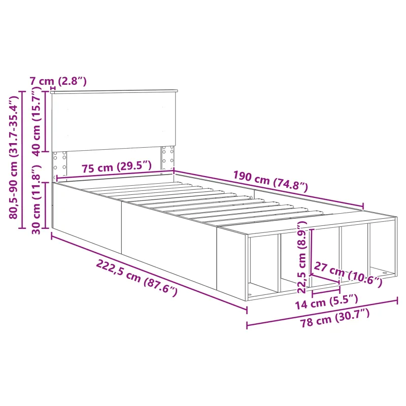 Lovos rėmas Sonoma ąžuolas 75 x 190 cm Apdirbta mediena