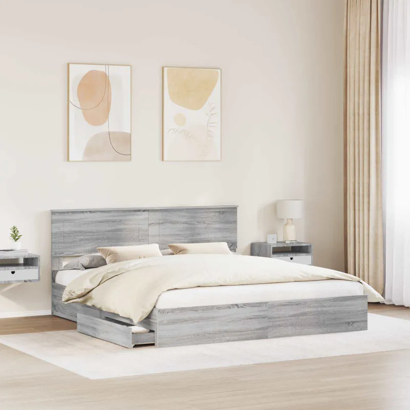 Saugos lova Pilkas Sonoma 200 x 200 cm Apdirbta mediena