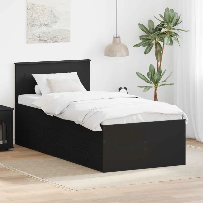 Dienos lova su stalčių Juoda 100 x 200 cm Apdirbta mediena