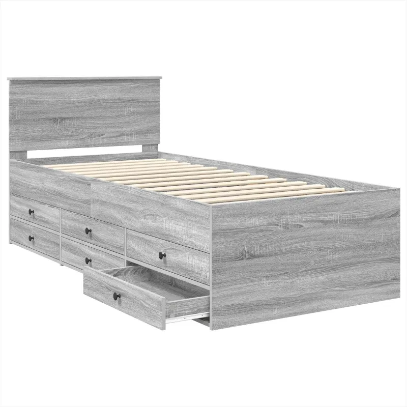 Dienos lova su stalčių Pilkas Sonoma ir juoda 100 x 200 cm