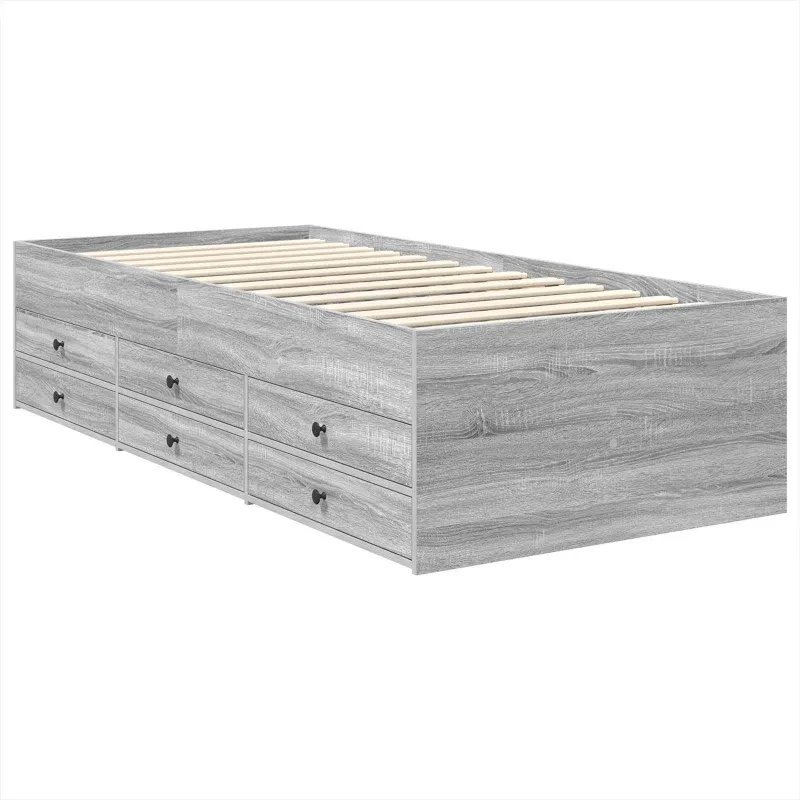 Dienos lova su stalčių Pilkas Sonoma ir juoda 100 x 200 cm