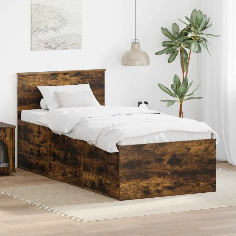 Dienos lova Rūkyto ąžuolo ir juoda 90 x 190 cm Apdirbta mediena