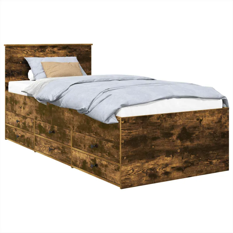Dienos lova Rūkyto ąžuolo ir juoda 90 x 190 cm Apdirbta mediena
