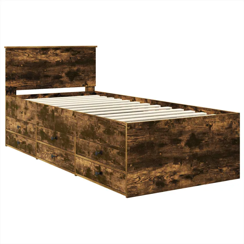 Dienos lova Rūkyto ąžuolo ir juoda 90 x 190 cm Apdirbta mediena