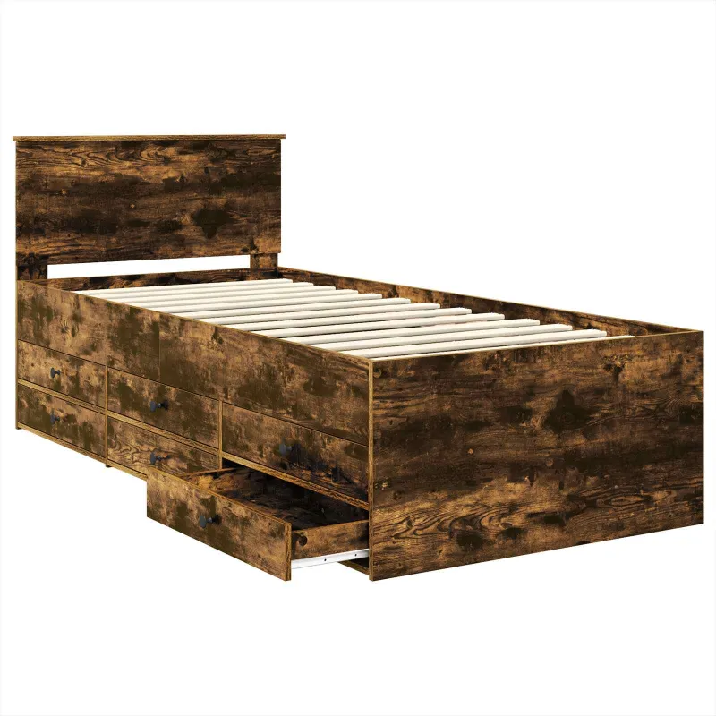 Dienos lova Rūkyto ąžuolo ir juoda 75 x 190 cm Apdirbta mediena