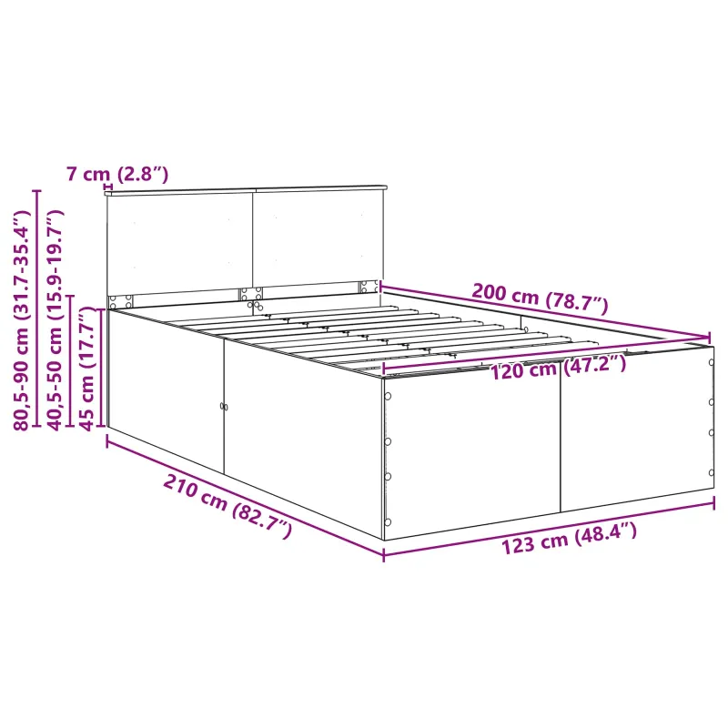 Lovos rėmas Rudas ąžuolas 120 x 200 cm Apdirbta mediena