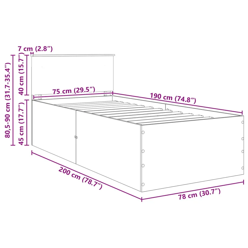 Lovos rėmas Rudas ąžuolas 75 x 190 cm Apdirbta mediena