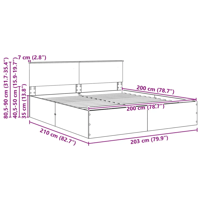 Lovos rėmas Pilkas Sonoma 200 x 200 cm Apdirbta mediena