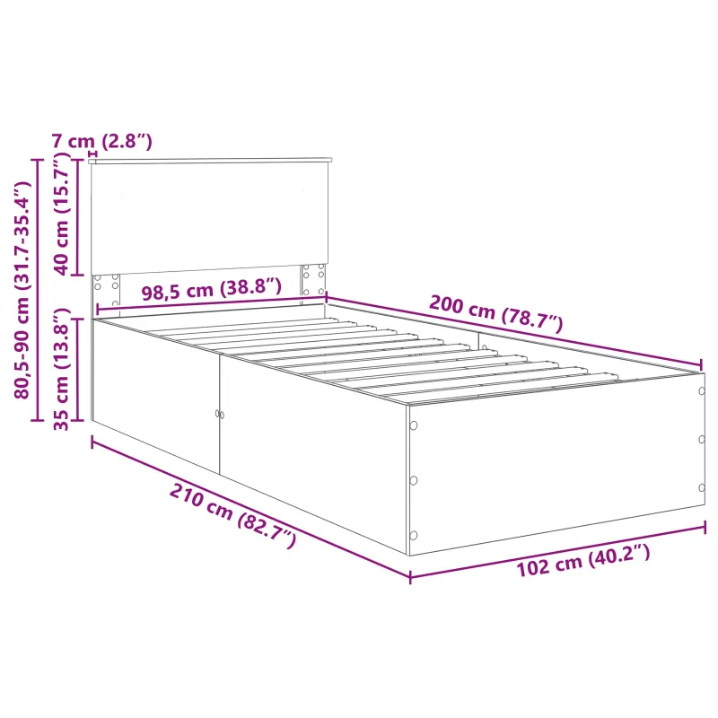Lovos rėmas Pilkas Sonoma 100 x 200 cm Apdirbta mediena