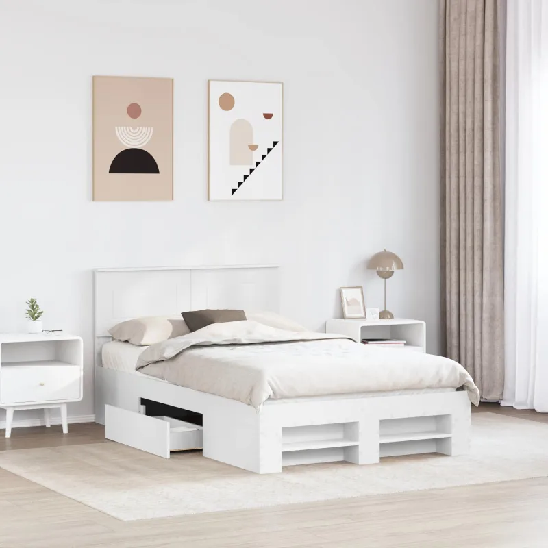 Lovos rėmas su galvūgalio Balta 137 x 203 cm Apdirbta mediena