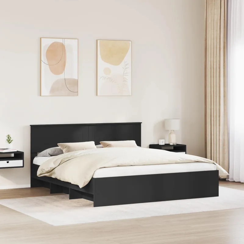 Lovos rėmas su galvūgalio Juoda 200 x 200 cm Apdirbta mediena
