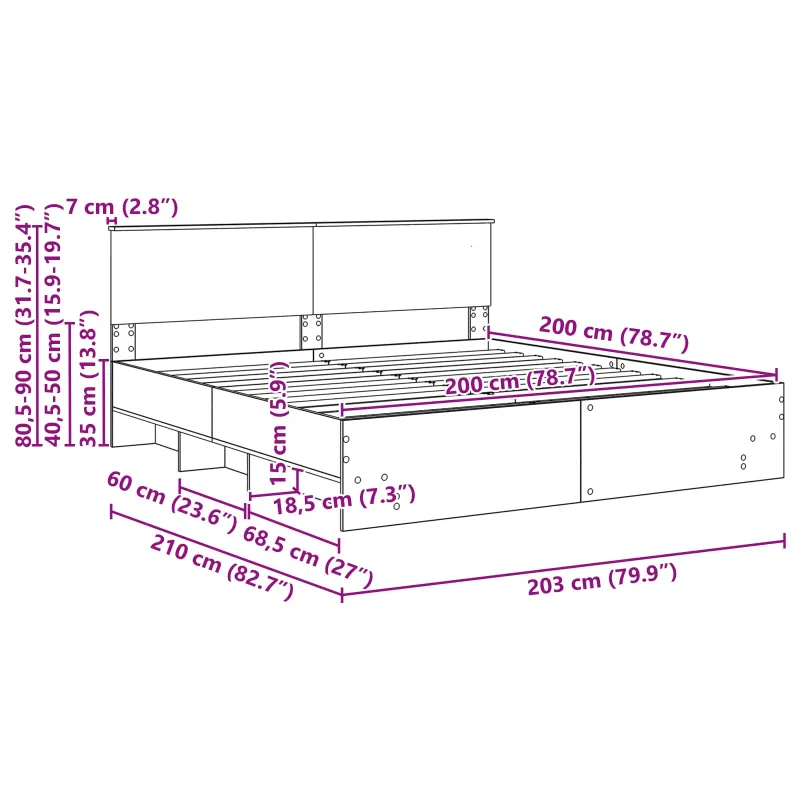 Lovos rėmas Sonoma ąžuolas 200 x 200 cm Apdirbta mediena