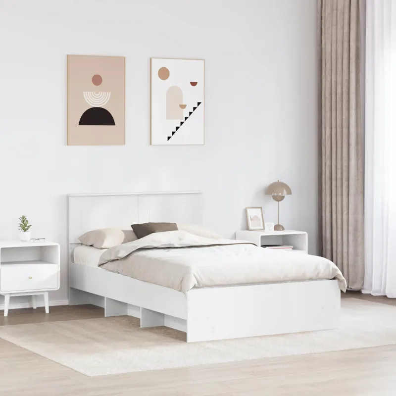 Lovos rėmas su galvūgalio Balta 120 x 123 cm Apdirbta mediena