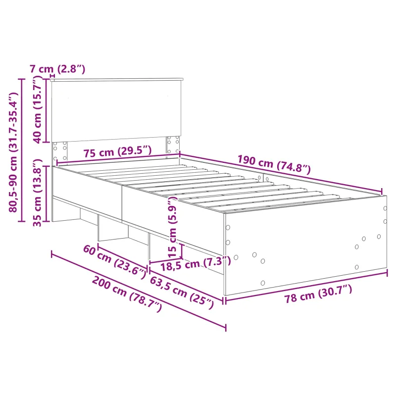 Lovos rėmas su galvūgalio Balta 80 x 200 cm Apdirbta mediena