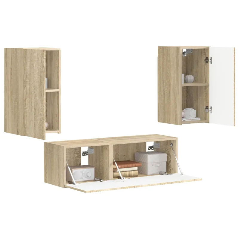 TV sieninio kabineto komplektas 4 pcs Sonoma ąžuolas
