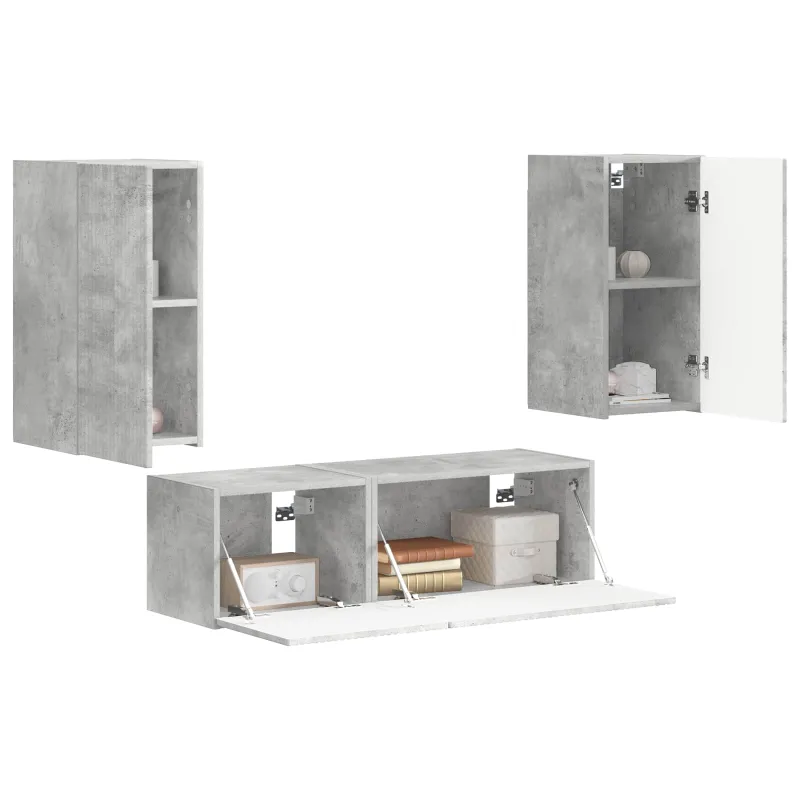 TV sieninio kabineto komplektas 4 pcs Betono pilka