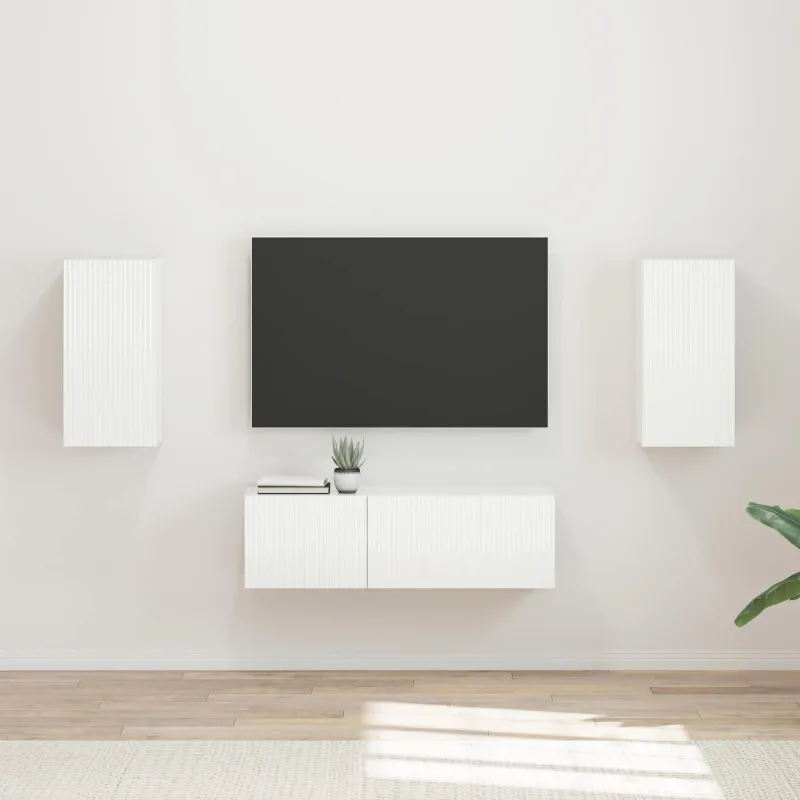 TV sieninio kabineto komplektas 4 pcs Aukštai blizganti balta