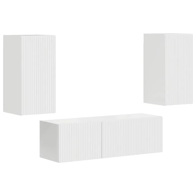 TV sieninio kabineto komplektas 4 pcs Aukštai blizganti balta