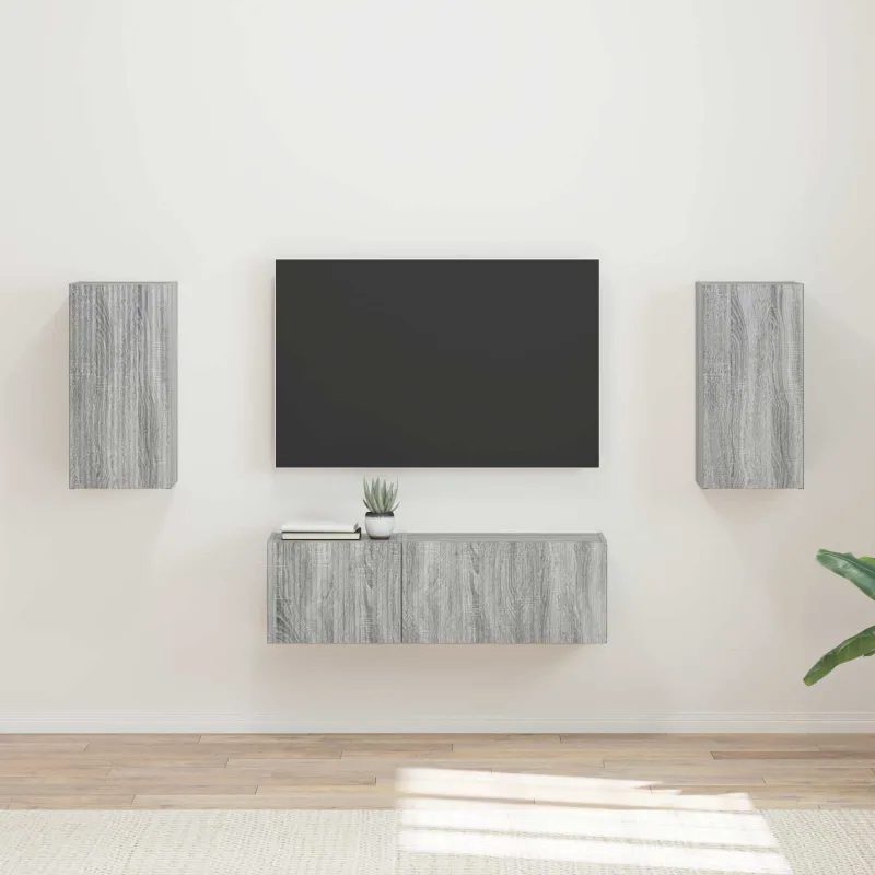 TV sieninio kabineto komplektas 4 pcs Pilkas Sonoma
