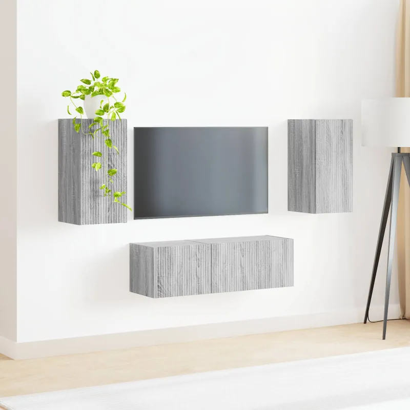 TV sieninio kabineto komplektas 4 pcs Pilkas Sonoma