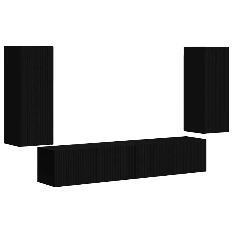 TV sieninio kabineto komplektas 4 pcs Juoda Apdirbta mediena