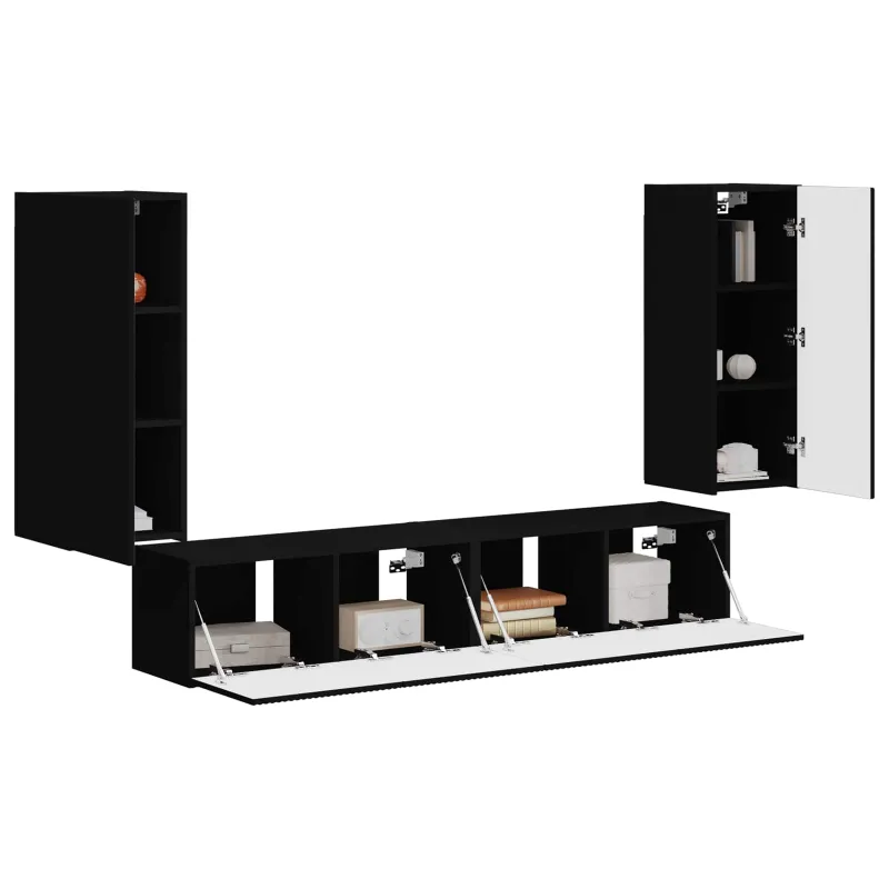 TV sieninio kabineto komplektas 4 pcs Juoda Apdirbta mediena