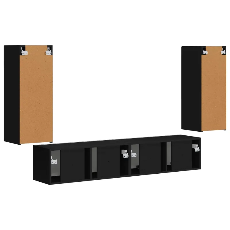 TV sieninio kabineto komplektas 4 pcs Juoda Apdirbta mediena