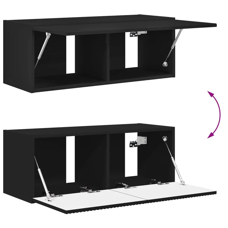 TV sieninio kabineto komplektas 4 pcs Juoda Apdirbta mediena