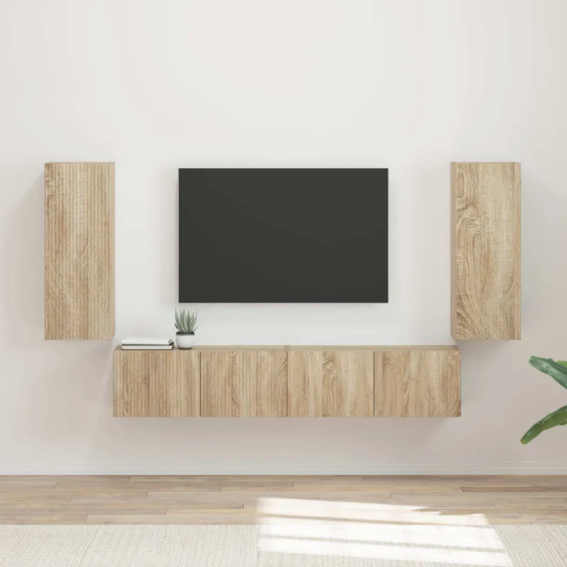 TV sieninio kabineto komplektas 4 pcs Sonoma ąžuolas
